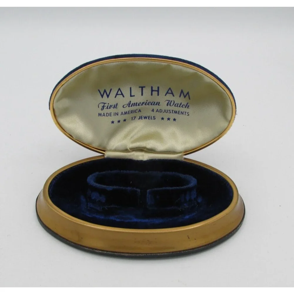 Waltham Blue Velvet Watch Box Presentation Case First American Watch Art Deco